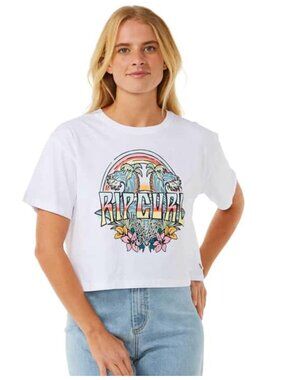Rip Curl Women's Block Party Crop T Shirt Size Medium M White T-shirt Tshirt Tee